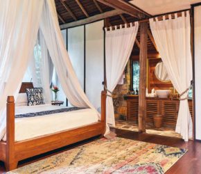 Jungle Lodge master bedroom, tucked in a private and peaceful lush jungle at Bawah Reserve, Indonesia