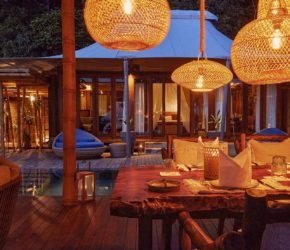 Private dining area in the 2 bed pool villa, Bawah Reserve, Indonesia