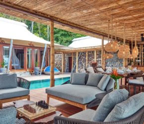 Al fresco living and dining pavilion of the 2-bedroom pool villa at Bawah Reserve, Indonesia