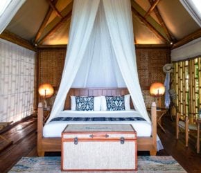 Beach Suite bedroom, on private island sustainable resort Bawah Reserve, Indonesia