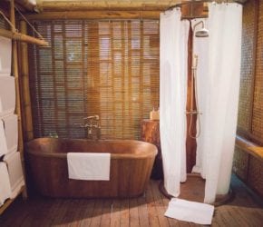 Beautiful copper and bamboo bathrooms, Garden and beach suite, Bawah Reserve, Indonesia