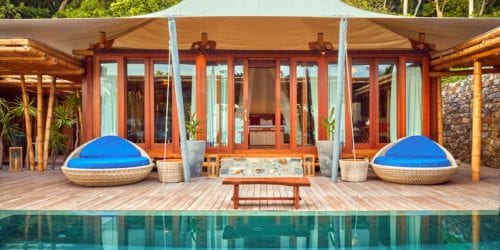 Pool Villa , deck and private pool, on private island sustainable resort Bawah Reserve, Indonesia