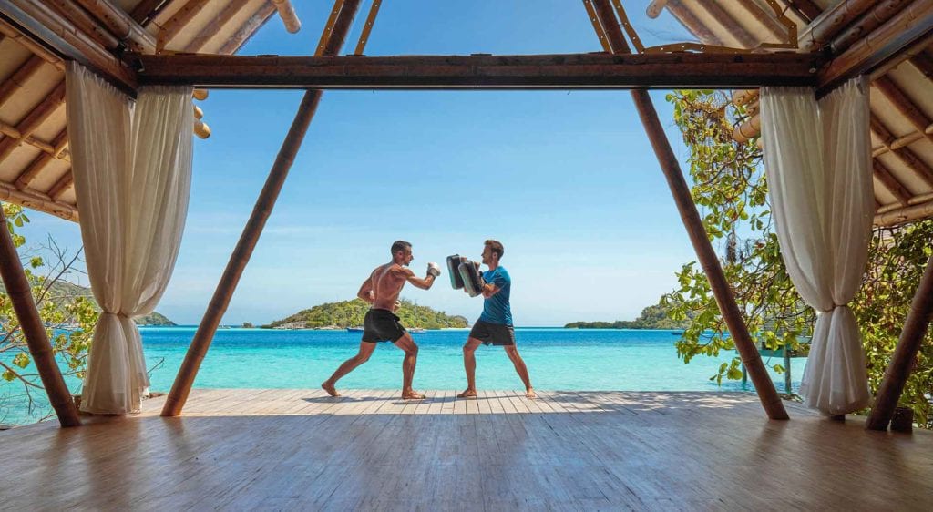 Boxing activity at Aura spa and wellbeing at Bawah Reserve, Indonesia