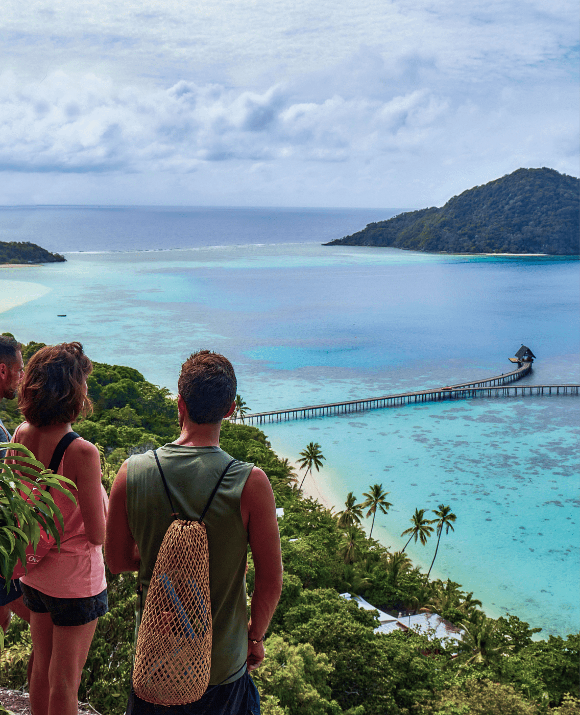 Sunset hike at Bawah Reserve, hikers look down onto the jetty from hike lookout for the best views.