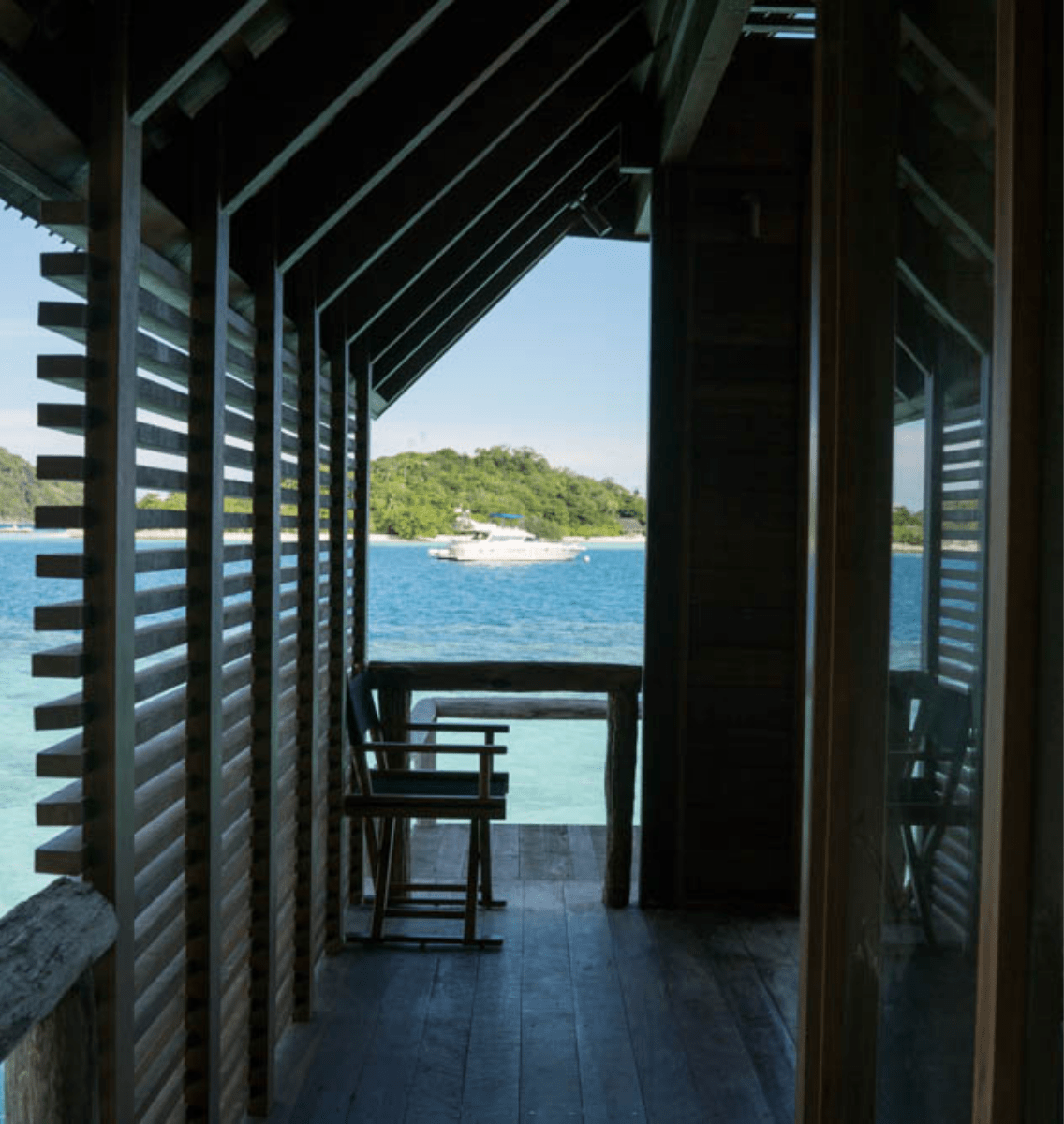 Overwater bungalow side entrance at Bawah Reserve, Indonesia.