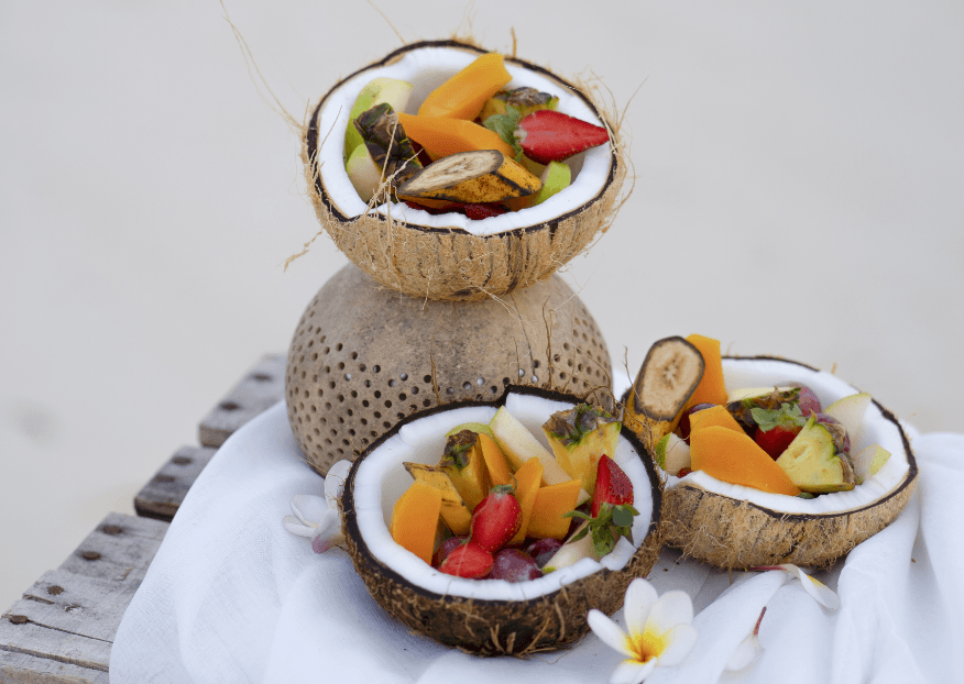 Fruit bowls for for Beach destination, private island wedding at Bawah Reserve, Indonesia.