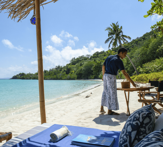 Activities at Bawah Reserve, Indonesia, Castaway picnic on a private desserted beach.