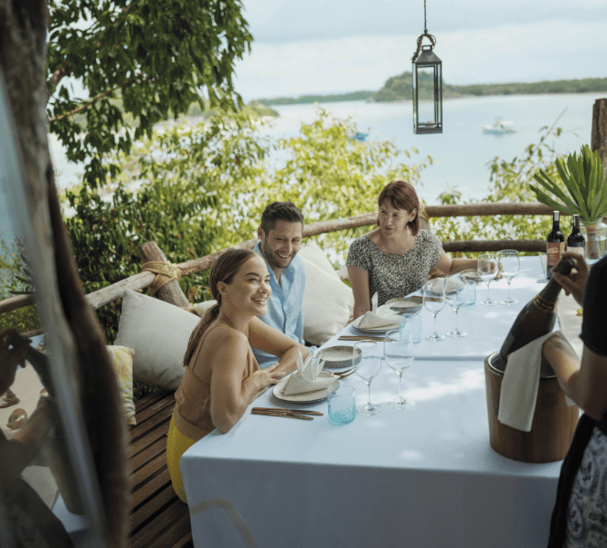 Activities at Bawah Reserve, Private dining at the Treetops hotel restaurant lookout deck.