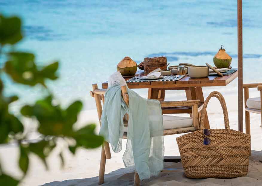 Castaway Private island beach picnic, Coconut beach, Bawah Reserve, Indonesia