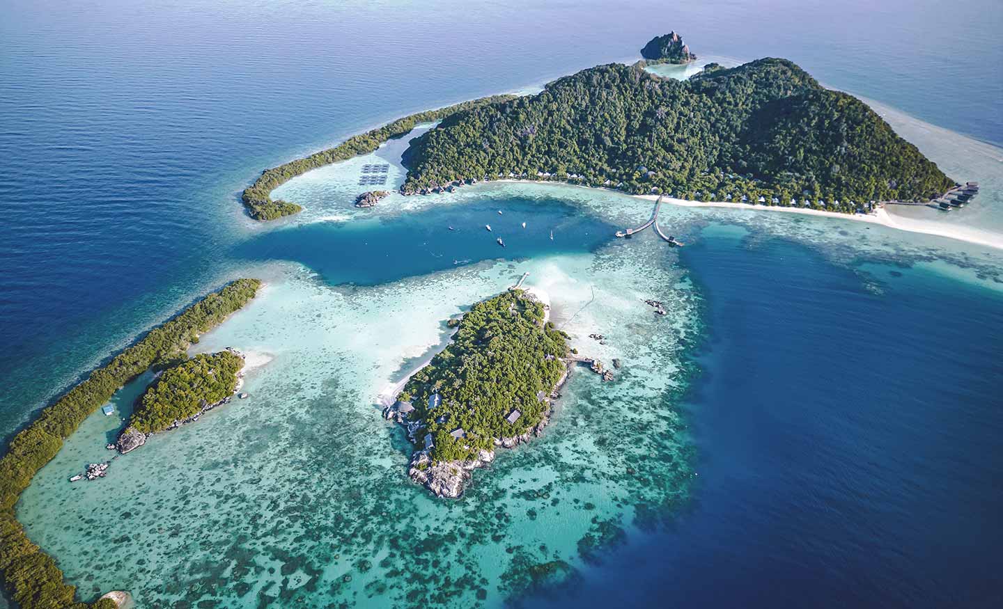 Aerial view of Bawah Reserve, private island hotel and resort indonesia. Short journey from Singapore.