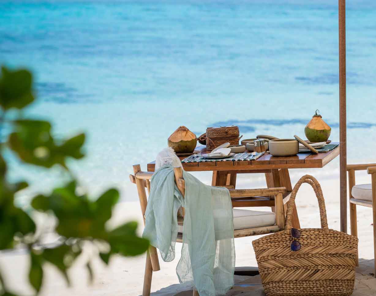 Castaway Private island beach picnic, Coconut beach, Bawah Reserve, Indonesia