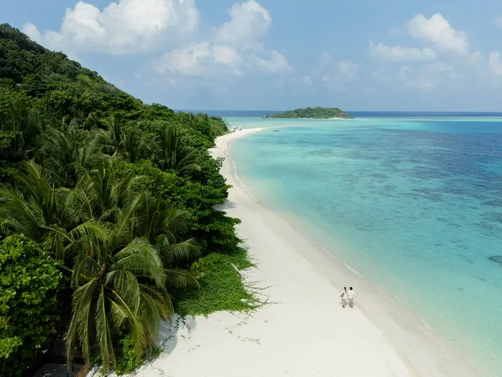 Aerial view of a tropical island beach